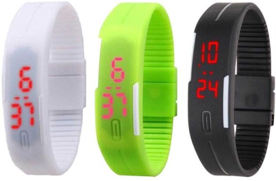 NS18 Silicone Led Magnet Band Combo of 3 White, Green And Black Digital Watch  - For Boys & Girls   Watches  (NS18)