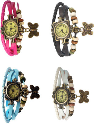 

Kissu Vintage Rakhi Combo of 4 Pink, Sky Blue, Black And White Watch - For Women