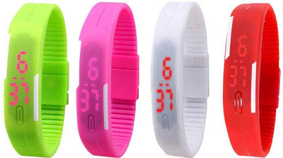 

NS18 Silicone Led Magnet Band Watch Combo of 4 Green, Pink, White And Red Watch - For Couple