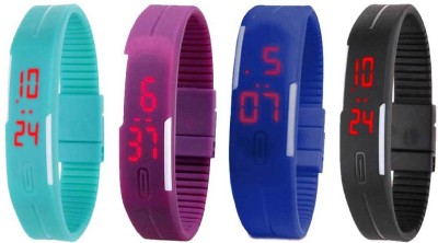NS18 Silicone Led Magnet Band Combo of 4 Sky Blue, Purple, Blue And Black Digital Watch  - For Boys & Girls   Watches  (NS18)