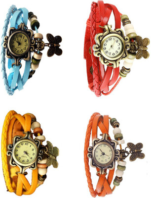 

Kissu Vintage Rakhi Combo of 4 Sky Blue, Yellow, Red And Orange Watch - For Women