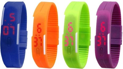 NS18 Silicone Led Magnet Band Watch Combo of 4 Blue, Orange, Green And Purple Digital Watch  - For Couple   Watches  (NS18)