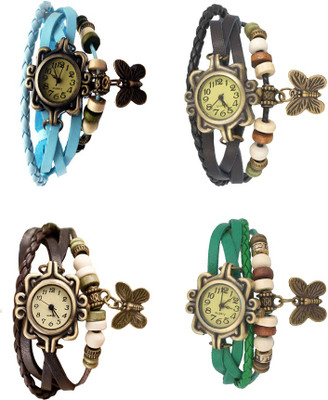 

Kissu Vintage Rakhi Combo of 4 Sky Blue, Brown, Black And Green Watch - For Women