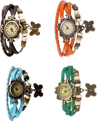 

NS18 Vintage Butterfly Rakhi Combo of 4 Brown, Sky Blue, Orange And Green Watch - For Women