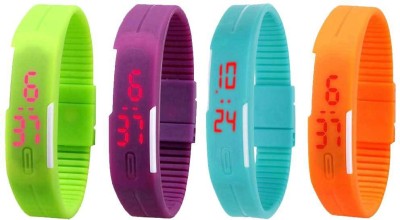 NS18 Silicone Led Magnet Band Combo of 4 Green, Purple, Sky Blue And Orange Digital Watch  - For Boys & Girls   Watches  (NS18)