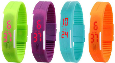

NS18 Silicone Led Magnet Band Combo of 4 Green, Purple, Sky Blue And Orange Watch - For Boys & Girls