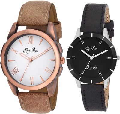 Pappi Boss SOBER Pack of 2 - Leather Strap Couple Analog Watch  - For Men & Women   Watches  (Pappi Boss)