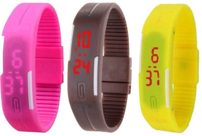 NS18 Silicone Led Magnet Band Combo of 3 Pink, Brown And Yellow Digital Watch  - For Boys & Girls   Watches  (NS18)