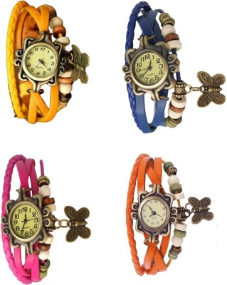 NS18 Vintage Butterfly Rakhi Combo of 4 Yellow, Pink, Blue And Orange Analog Watch  - For Women   Watches  (NS18)