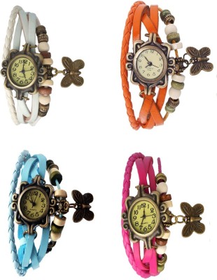 NS18 Vintage Butterfly Rakhi Combo of 4 White, Sky Blue, Orange And Pink Analog Watch  - For Women   Watches  (NS18)