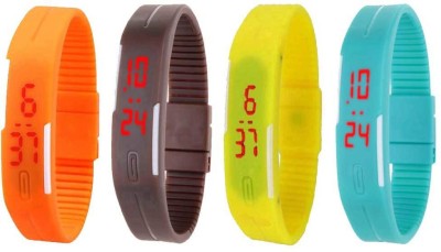 NS18 Silicone Led Magnet Band Watch Combo of 4 Orange, Brown, Yellow And Sky Blue Digital Watch  - For Couple   Watches  (NS18)