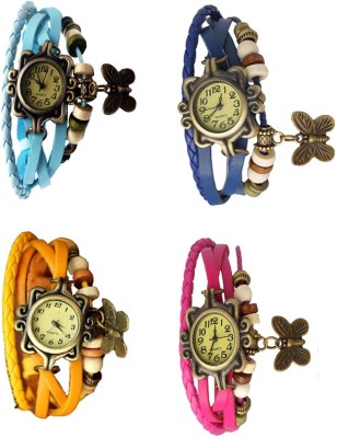 NS18 Vintage Butterfly Rakhi Combo of 4 Sky Blue, Yellow, Blue And Pink Analog Watch  - For Women   Watches  (NS18)