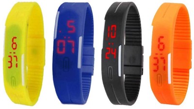 NS18 Silicone Led Magnet Band Combo of 4 Yellow, Blue, Black And Orange Digital Watch  - For Boys & Girls   Watches  (NS18)