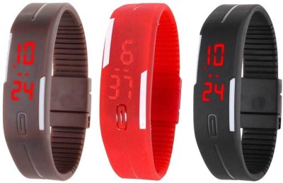 NS18 Silicone Led Magnet Band Combo of 3 Brown, Red And Black Digital Watch  - For Boys & Girls   Watches  (NS18)