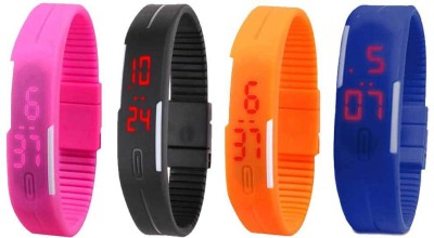 NS18 Silicone Led Magnet Band Combo of 4 Pink, Black, Orange And Blue Digital Watch  - For Boys & Girls   Watches  (NS18)