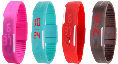 

NS18 Silicone Led Magnet Band Combo of 4 Pink, Sky Blue, Red And Brown Watch - For Boys & Girls