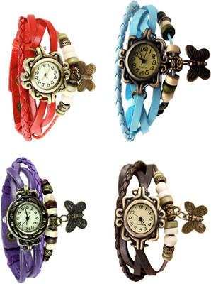 

Kissu Vintage Rakhi Combo of 4 Red, Purple, Sky Blue And Brown Watch - For Women