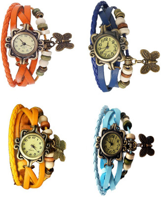 View NS18 Vintage Butterfly Rakhi Combo of 4 Orange, Yellow, Blue And Sky Blue Analog Watch  - For Women Wrist Watches Price Online(NS18)