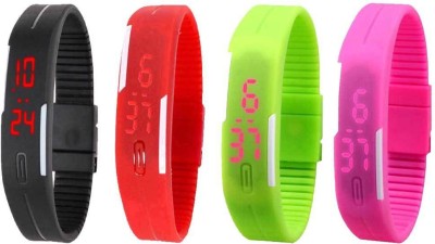 NS18 Silicone Led Magnet Band Combo of 4 Black, Red, Green And Pink Digital Watch  - For Boys & Girls   Watches  (NS18)