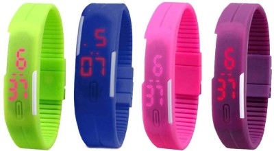 NS18 Silicone Led Magnet Band Watch Combo of 4 Green, Blue, Pink And Purple Digital Watch  - For Couple   Watches  (NS18)
