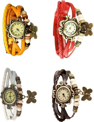 NS18 Vintage Butterfly Rakhi Combo of 4 Yellow, White, Red And Brown Analog Watch  - For Women   Watches  (NS18)