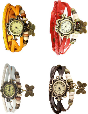 

Kissu Vintage Rakhi Combo of 4 Yellow, White, Red And Brown Watch - For Women