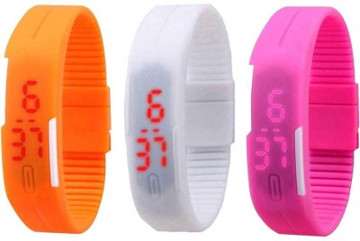 NS18 Silicone Led Magnet Band Combo of 3 Orange, White And Pink Digital Watch  - For Boys & Girls   Watches  (NS18)