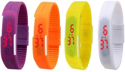 NS18 Silicone Led Magnet Band Combo of 4 Purple, Orange, Yellow And White Digital Watch  - For Boys & Girls   Watches  (NS18)