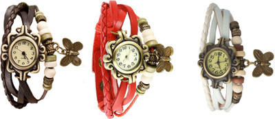 

Kissu Vintage Rakhi Combo of 3 Brown, Red And White Watch - For Women