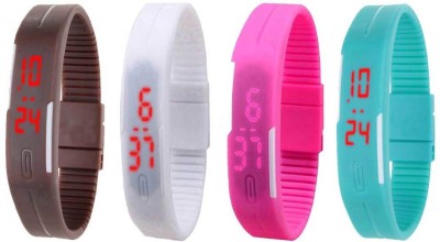 NS18 Silicone Led Magnet Band Watch Combo of 4 Brown, White, Pink And Sky Blue Digital Watch  - For Couple   Watches  (NS18)