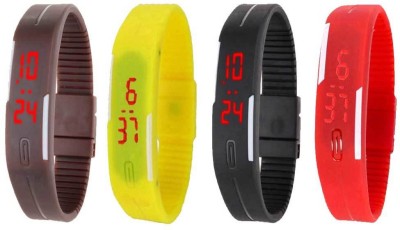 NS18 Silicone Led Magnet Band Watch Combo of 4 Brown, Yellow, Black And Red Digital Watch  - For Couple   Watches  (NS18)