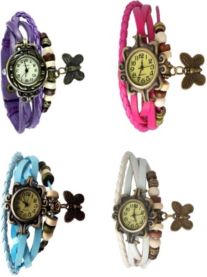 NS18 Vintage Butterfly Rakhi Combo of 4 Purple, Sky Blue, Pink And White Analog Watch  - For Women   Watches  (NS18)