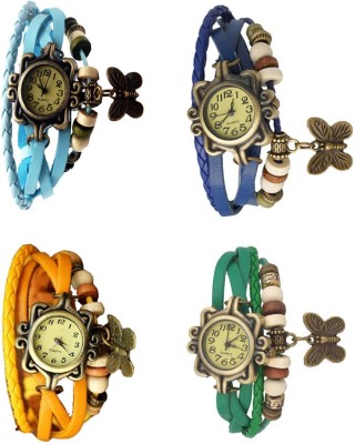 NS18 Vintage Butterfly Rakhi Combo of 4 Sky Blue, Yellow, Blue And Green Analog Watch  - For Women   Watches  (NS18)