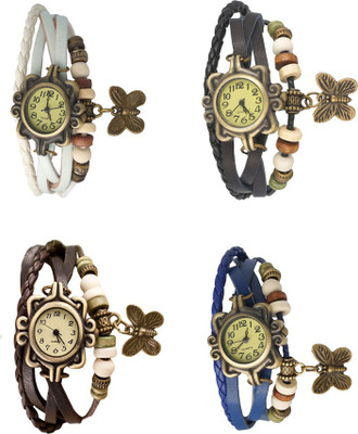 

Kissu Vintage Rakhi Combo of 4 White, Brown, Black And Blue Watch - For Women
