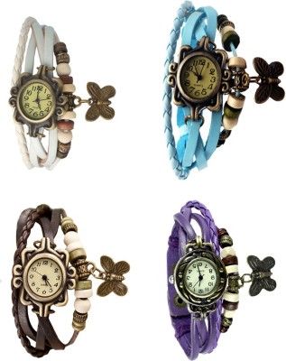 NS18 Vintage Butterfly Rakhi Combo of 4 White, Brown, Sky Blue And Purple Analog Watch  - For Women   Watches  (NS18)
