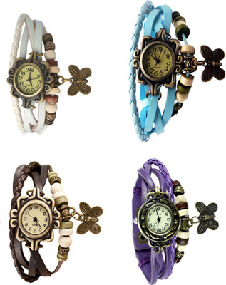 NS18 Vintage Butterfly Rakhi Combo of 4 White, Brown, Sky Blue And Purple Analog Watch  - For Women   Watches  (NS18)