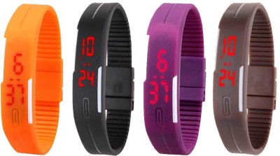 NS18 Silicone Led Magnet Band Combo of 4 Orange, Black, Purple And Brown Digital Watch  - For Boys & Girls   Watches  (NS18)