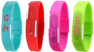 NS18 Silicone Led Magnet Band Combo of 4 Sky Blue, Red, Pink And Green Digital Watch  - For Boys & Girls   Watches  (NS18)