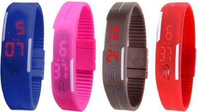 NS18 Silicone Led Magnet Band Watch Combo of 4 Blue, Pink, Brown And Red Digital Watch  - For Couple   Watches  (NS18)