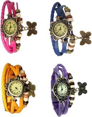 NS18 Vintage Butterfly Rakhi Combo of 4 Pink, Yellow, Blue And Purple Analog Watch  - For Women   Watches  (NS18)