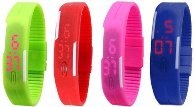 NS18 Silicone Led Magnet Band Combo of 4 Green, Red, Pink And Blue Digital Watch  - For Boys & Girls   Watches  (NS18)