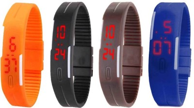 NS18 Silicone Led Magnet Band Combo of 4 Orange, Black, Brown And Blue Digital Watch  - For Boys & Girls   Watches  (NS18)