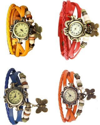 NS18 Vintage Butterfly Rakhi Combo of 4 Yellow, Blue, Red And Orange Analog Watch  - For Women   Watches  (NS18)