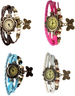 NS18 Vintage Butterfly Rakhi Combo of 4 Brown, Sky Blue, Pink And White Analog Watch  - For Women   Watches  (NS18)