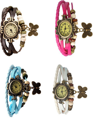 NS18 Vintage Butterfly Rakhi Combo of 4 Brown, Sky Blue, Pink And White Analog Watch  - For Women   Watches  (NS18)