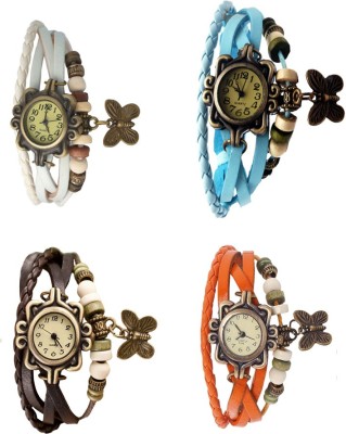 NS18 Vintage Butterfly Rakhi Combo of 4 White, Brown, Sky Blue And Orange Analog Watch  - For Women   Watches  (NS18)