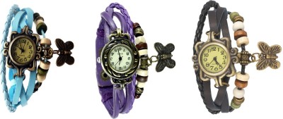 NS18 Vintage Butterfly Rakhi Watch Combo of 3 Sky Blue, Purple And Black Watch  - For Women   Watches  (NS18)