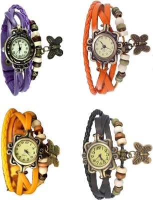 NS18 Vintage Butterfly Rakhi Combo of 4 Purple, Yellow, Orange And Black Analog Watch  - For Women   Watches  (NS18)
