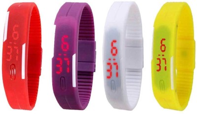 NS18 Silicone Led Magnet Band Combo of 4 Red, Purple, White And Yellow Digital Watch  - For Boys & Girls   Watches  (NS18)