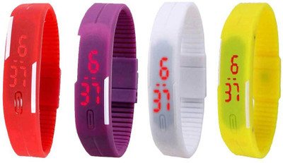 

NS18 Silicone Led Magnet Band Combo of 4 Red, Purple, White And Yellow Watch - For Boys & Girls